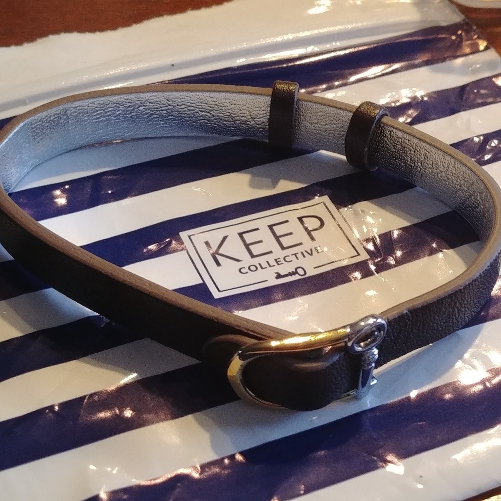 KEEP Collective silver and dark brown leather brac